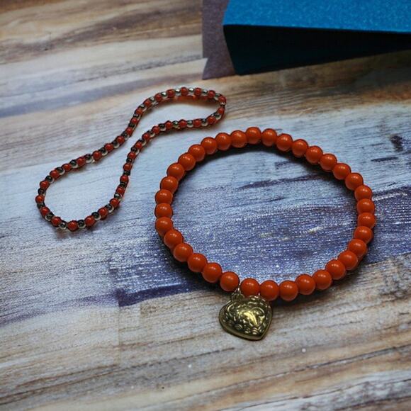 Orange, Gold, and Silver Beaded Bracelet - Vibrant & Elegant Design - Picture 1 of 8